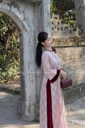 Áo dài cách tan gấm thọ Hồng phối nhung kiotviet 993fe4761cabaa6eefc96b9d57d2dafe