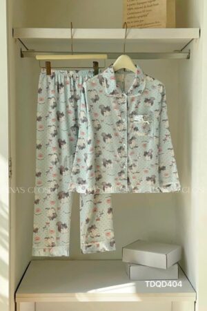 Set lua tay dài mèo xám nền xanh