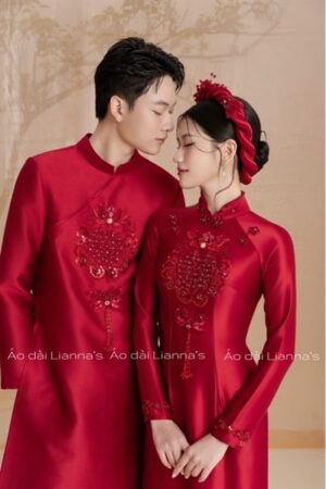 Cặp áo dài cưới đỏ cao cấp