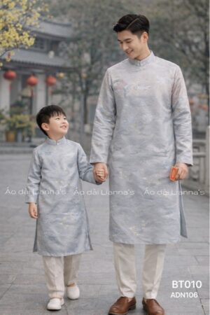 Ao dài nam xanh paste họa tiết sông núi