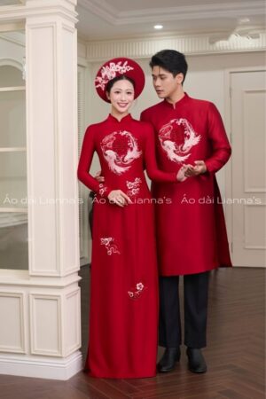Áo dài cưới đỏ long phụng