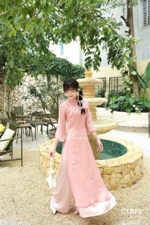 Áo dài cách Tân Hồng đỗ thêu hoa kiotviet a5ca6688977defd4577564dd49883ac5