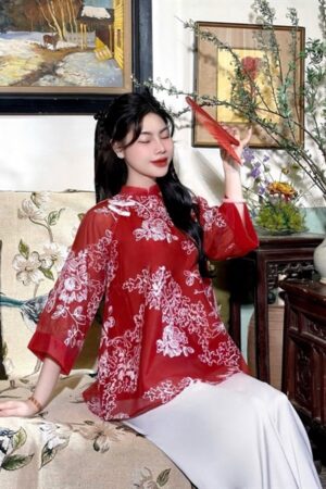 Áo bà ba ren lá đỏ