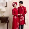 Cặp Áo dài cưới đỏ thêu hoa
