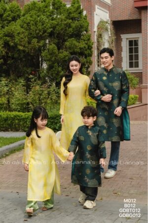 Áo dài Nam xanh lá vân mây