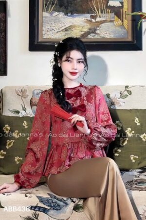 Bà ba tơ hoa đỏ đô nơ nhung