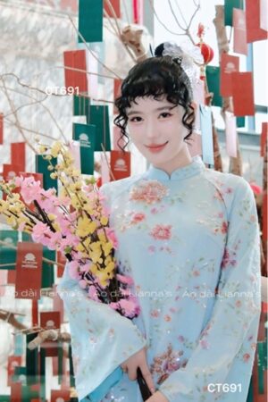 Áo dài kim sa tông xanh