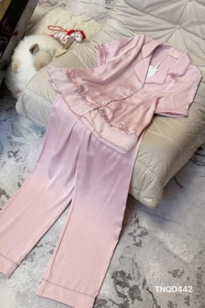 Set lua tay ngắn quần dài lua tuyết hồng