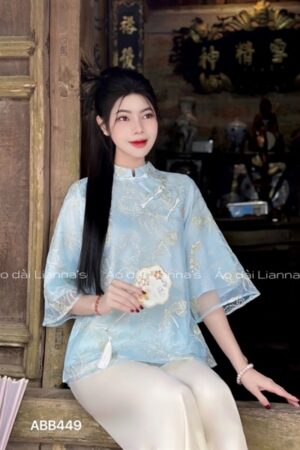 Áo bà ba xanh dương ren thêu