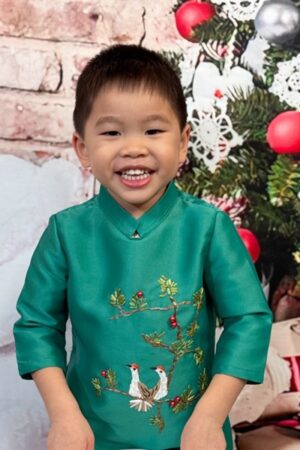 Áo dài bé trai xanh lá thêu