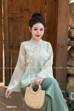 Áo bà ba tơ hoa xanh cốm