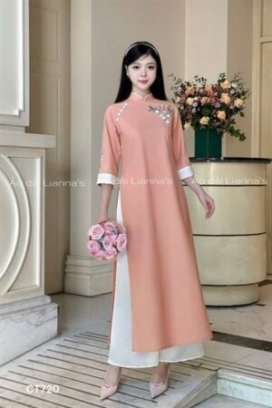 Áo dài cách tan Linen theu hoa tong cam sữa kiotviet 02f8d4e4fb81a6868623585a868f7c20