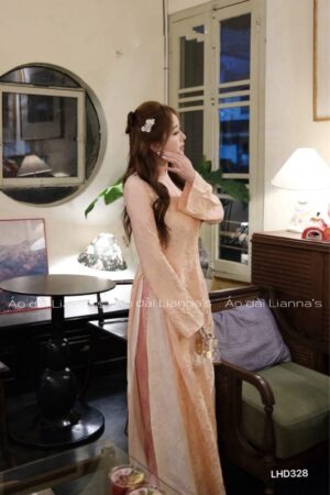 Áo dài tơ tằm lụa hà đông 4 tà màu peach