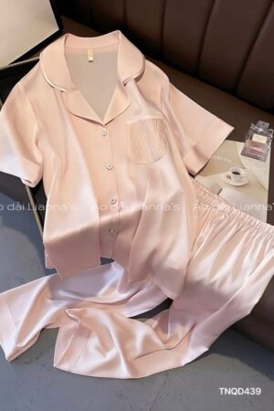 Set lụa tay ngắn quan dài túi hồng