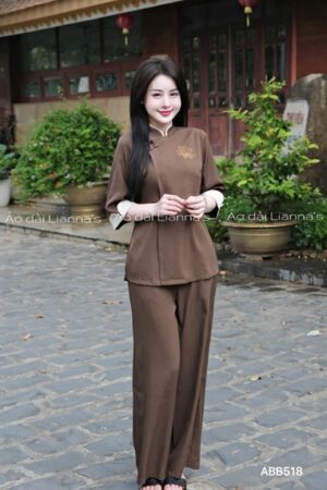 Set bà ba- pháp phục nâu theu sen