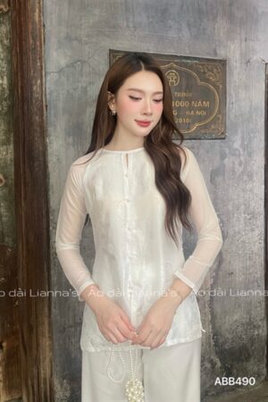 Áo bà ba nha xá trắng hoa