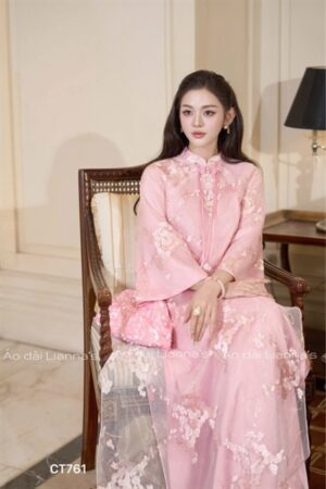 Áo dài cách tân suông đào hồng