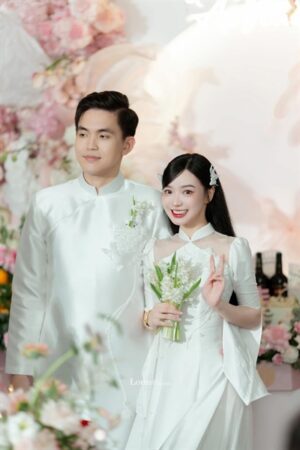 cặp áo dài cưới trắng