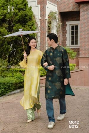 Áo dài ánh kim vàng cổ tròn