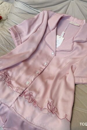 Set lua tay cộc quần đùi lua tuyết hồng