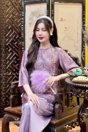 áo bà ba tơ tằm tím cổ bím