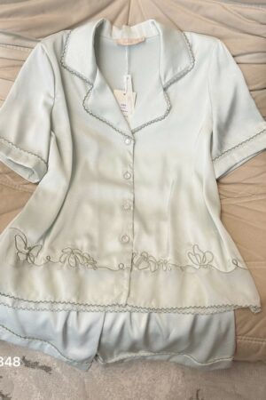 set lụa tuyết tay cộc quần đùi xanh paste