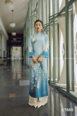 Áo dài cách tan hoàn tiet in xanh dương kiotviet 52672a0763a747cab9c0ad7a5fa5f057