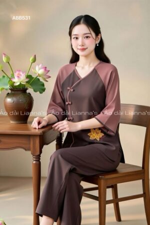 Set pháp phục hoa sen cổ tim nâu