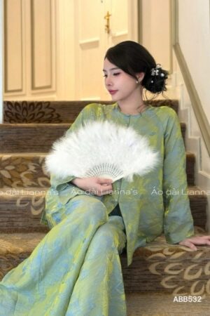 Áo bà ba tằm ánh hoa xanh lá