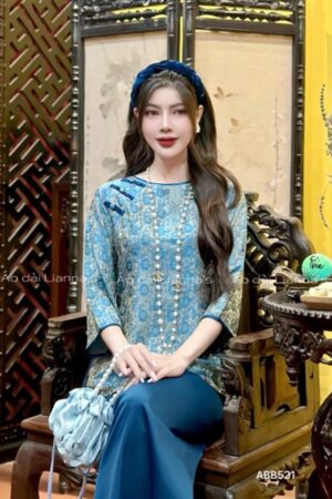 Áo bà ba tơ tằm xanh cúc