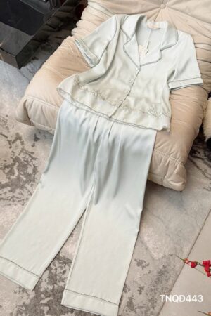 Set lụa tuyết tay ngắn quần dài xanh paste