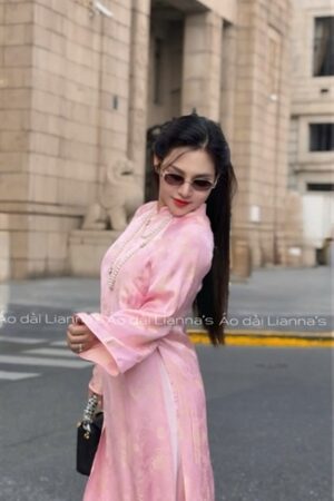 Áo dài suông tằm ánh kim màu hồng phấn kiotviet 897c3a04781fd2f501f00432ba4e4b56
