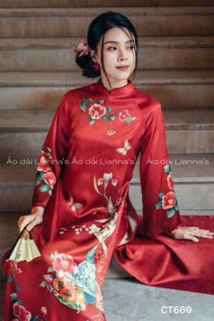 Áo dài cách tan hoạ Tết in tong đỏ kiotviet 96165c978a302768c823db062141c1fd