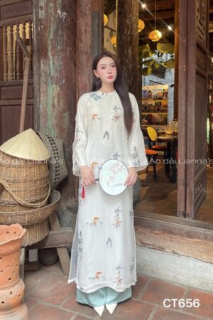 Áo dài suong họa tiết xanh Ngọc