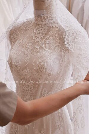 Áo dài cưới ren trắng cao cấp