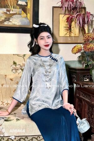 Áo bà ba gấm thọ xanh dương