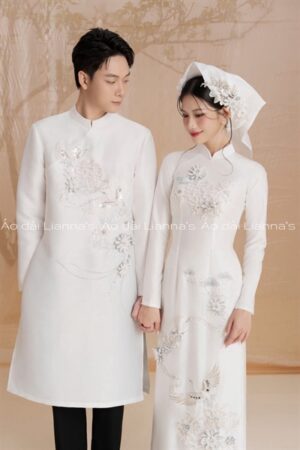 Cặp áo dài cưới cao cấp trắng