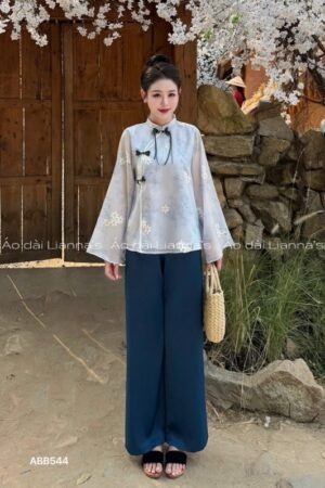 Áo bà ba tơ hoa xanh dương