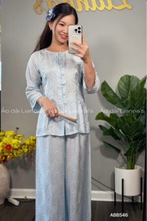 Trang chủ Set bà ba tơ tằm chữ thọ xanh paste tay lở