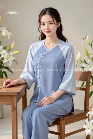 Set pháp phục hoa sen cổ tim xanh dương