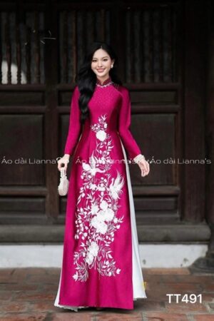 Áo dài thiết kế cao cap valentino Hồng Cẩm