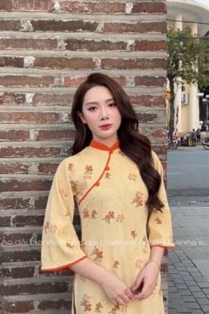 Áo dài nhung hoa vàng quan cam kiotviet 26c274c36a1db77dea449dea4163fbfa