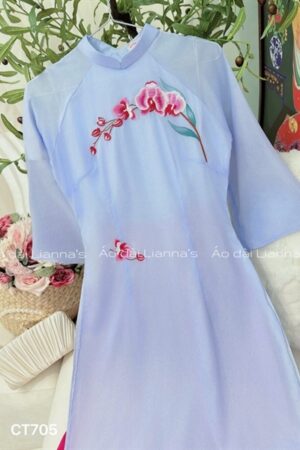 Áo dài cách Tân tơ thêu tong xanh lavender kiotviet 27d4e35d1ac0e4a8be2336cd7f9a0e36