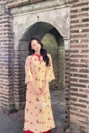áo dài nhung hoa đỏ cổ tròn kiotviet 28fec1a092d550729ed780ac402bd242