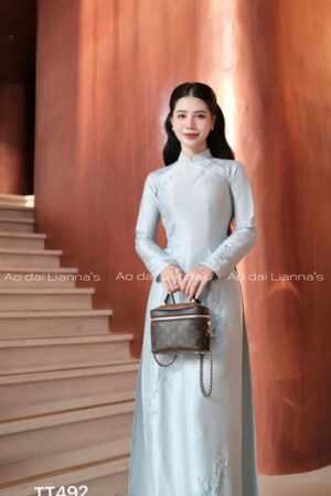 Áo dài truyền thống thêu hoa Vân gỗ xanh kiotviet 317d0bc96eb369658e7290872ab17662