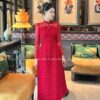 Áo dài nhung hoa phối voan ngực