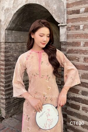 Áo dài nhung hoa vien Hồng cổ tròn kiotviet 389ad15cccc7f9a3a257ad94b72815ec