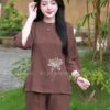 Áo bà ba /pháp phục nâu đậm thêu sen kiotviet 51202f7893a600d10a41dcdf3e8f6762