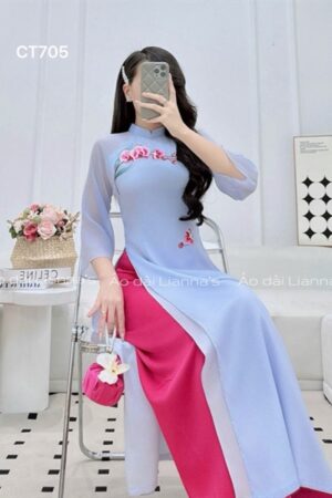 Áo dài cách Tân tơ thêu tong xanh lavender kiotviet 5ccd5ca5cf052344c4bf6fb3b32bf606
