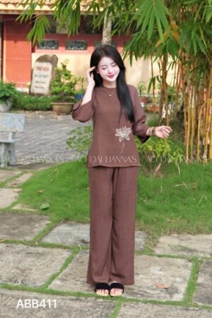 Áo bà ba /pháp phục nâu đậm thêu sen kiotviet 827e8cc4773311ad2086c1e323aec935